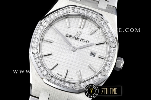 Royal Oak Ladies 33mm SS/SS White Dial Diamond Bezel Swiss ETA Quartz
