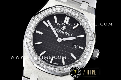 Royal Oak Ladies 33mm SS/SS Black Dial Diamond Bezel Swiss ETA Quartz