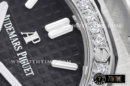 Royal Oak Ladies 33mm SS/SS Black Dial Diamond Bezel Swiss ETA Quartz