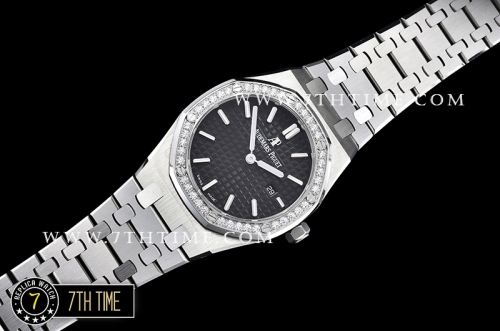 Royal Oak Ladies 33mm SS/SS Black Dial Diamond Bezel Swiss ETA Quartz