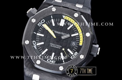 Royal Oak Diver 42mm Forged Carbon  Black/Yellow Dial Rubber Strap MY9015