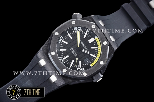 Royal Oak Diver 42mm Forged Carbon  Black/Yellow Dial Rubber Strap MY9015