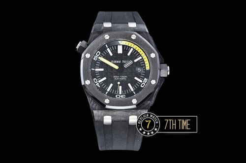 Royal Oak Diver 42mm Forged Carbon  Black/Yellow Dial Rubber Strap MY9015