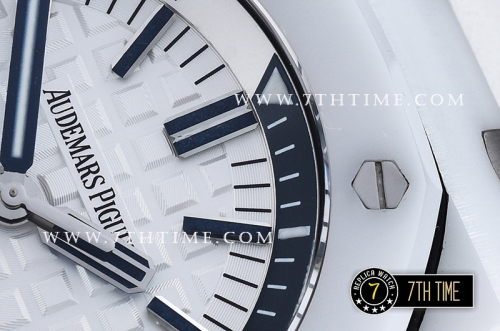 Royal Oak Diver 42mm White Ceramic Bezel White/Blue Dial Rubber Strap MY9015 Mod