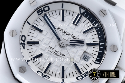 Royal Oak Diver 42mm White Ceramic Bezel White/Blue Dial Rubber Strap MY9015 Mod