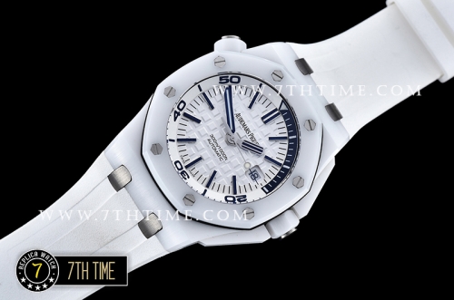 Royal Oak Diver 42mm White Ceramic Bezel White/Blue Dial Rubber Strap MY9015 Mod
