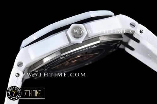 Royal Oak Diver 42mm White Ceramic Bezel White/Blue Dial Rubber Strap MY9015 Mod