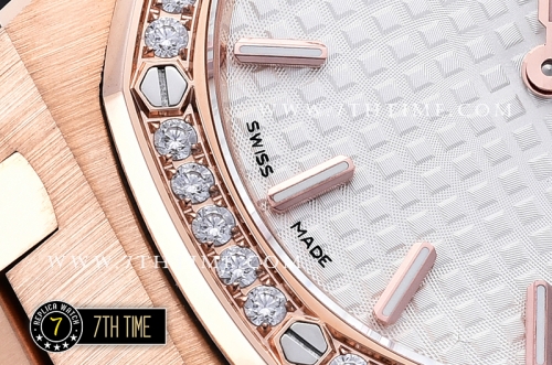Royal Oak Ladies 33mm Diamonds RG/RG White Dial Swiss Quartz
