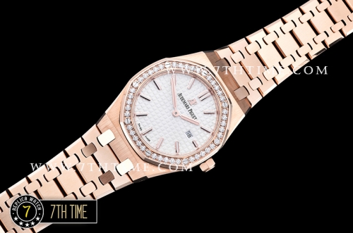 Royal Oak Ladies 33mm Diamonds RG/RG White Dial Swiss Quartz