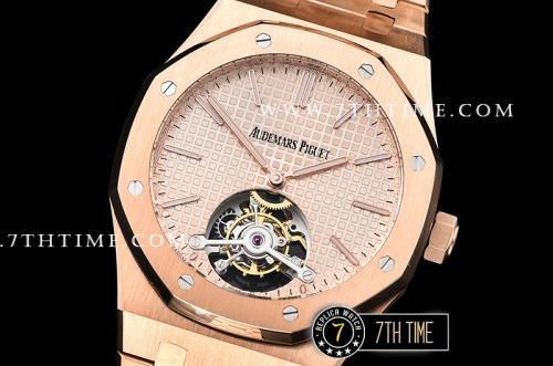 Royal Oak Extra Thin RG/RG Rose Gold Checkered Dial Flying Tourbillon