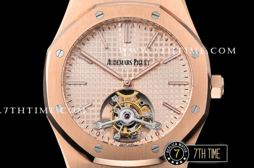 Royal Oak Extra Thin RG/RG Rose Gold Checkered Dial Flying Tourbillon