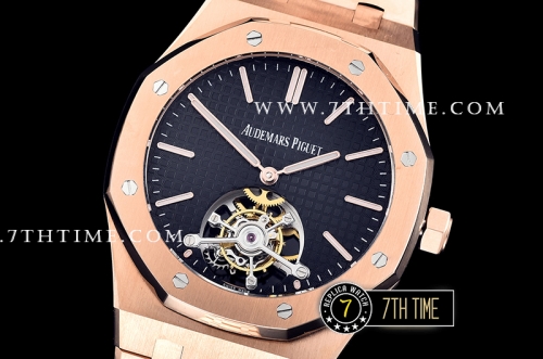 Royal Oak Extra Thin RG/RG Blue Checkered Dial Flying Tourbillon