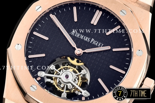 Royal Oak Extra Thin RG/RG Blue Checkered Dial Flying Tourbillon