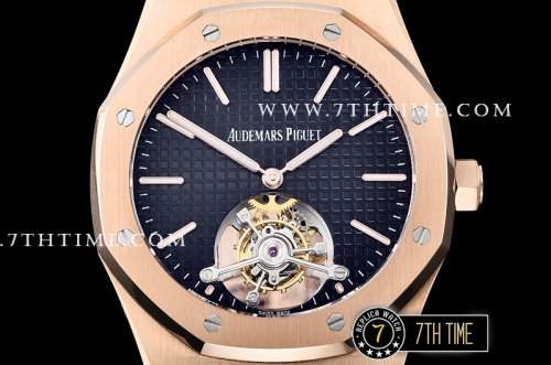 Royal Oak Extra Thin RG/RG Blue Checkered Dial Flying Tourbillon