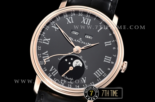Blancpain Villeret Complications Black Dial 18K Rose Gold Thick Plated on Solid Stainless Steel