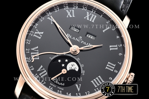 Blancpain Villeret Complications Black Dial 18K Rose Gold Thick Plated on Solid Stainless Steel