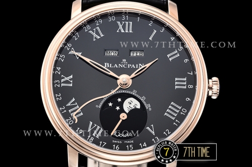 Blancpain Villeret Complications Black Dial 18K Rose Gold Thick Plated on Solid Stainless Steel