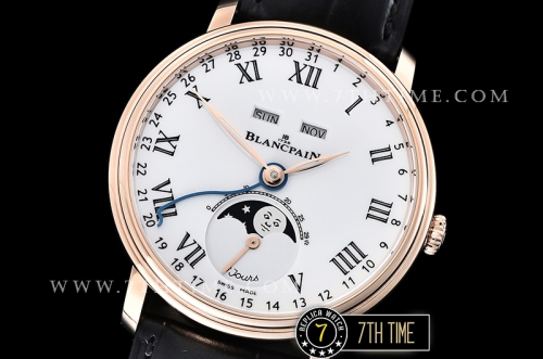 Blancpain Villeret Complications White Dial with Roman Numerals 18K Rose Gold Thick Plated on Solid Stainless Steel