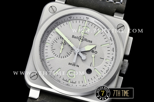 BR03-94 Horolum Chronograph Silver Grey Dial Black Leather Strap