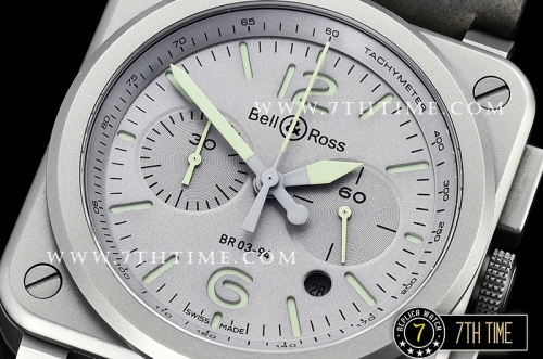 BR03-94 Horolum Chronograph Silver Grey Dial Black Leather Strap