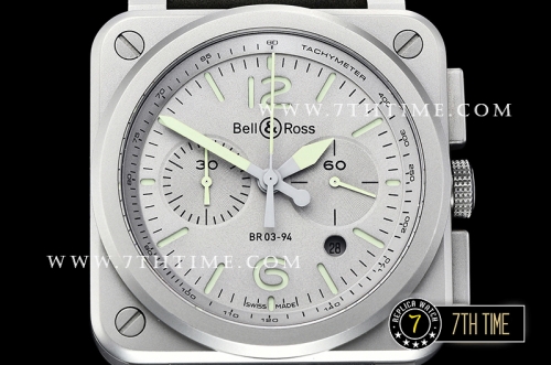 BR03-94 Horolum Chronograph Silver Grey Dial Black Leather Strap