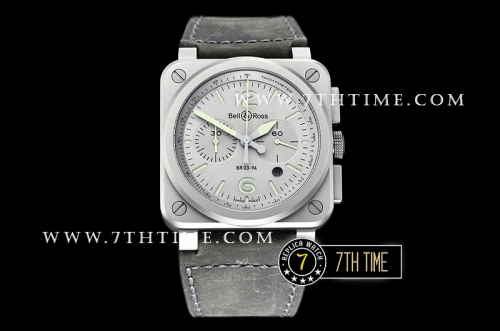 BR03-94 Horolum Chronograph Silver Grey Dial Black Leather Strap