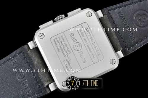 BR03-94 Horolum Chronograph Silver Grey Dial Black Leather Strap
