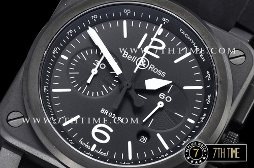 BR03-94 Chronograph Black Dial PVD Thick Coated on Solid Stainless Steel