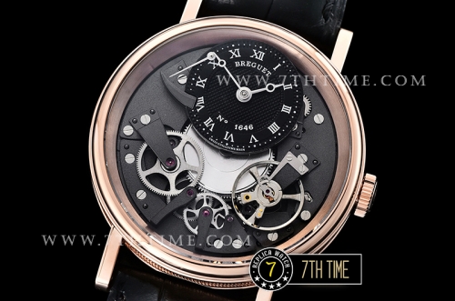 Breguet Tradition 7057BR Black Guilloche Skeletonal Dial with Roman Numerals 18K Rose Gold Thick Plated