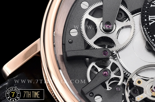 Breguet Tradition 7057BR Black Guilloche Skeletonal Dial with Roman Numerals 18K Rose Gold Thick Plated