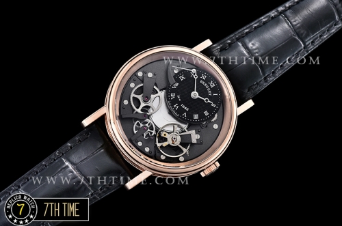 Breguet Tradition 7057BR Black Guilloche Skeletonal Dial with Roman Numerals 18K Rose Gold Thick Plated