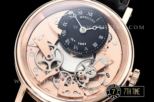 Breguet Tradition 7057BR Rose Gold Guilloche Skeletonal Dial with Roman Numerals 18K Rose Gold Thick Plated