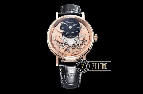 Breguet Tradition 7057BR Rose Gold Guilloche Skeletonal Dial with Roman Numerals 18K Rose Gold Thick Plated