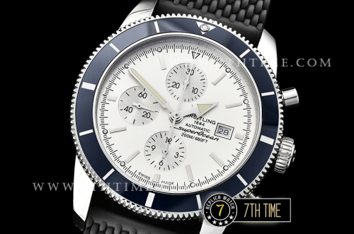 Breitling SuperOcean Heritage II Chrono White Dial with Stick Markers Blue Ceramic Material Bezel Asia Valjoux 7750