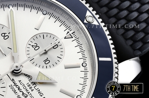 Breitling SuperOcean Heritage II Chrono White Dial with Stick Markers Blue Ceramic Material Bezel Asia Valjoux 7750