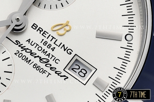 Breitling SuperOcean Heritage II Chrono White Dial with Stick Markers Blue Ceramic Material Bezel Asia Valjoux 7750