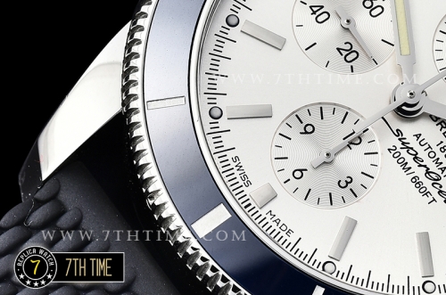 Breitling SuperOcean Heritage II Chrono White Dial with Stick Markers Blue Ceramic Material Bezel Asia Valjoux 7750