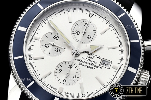 Breitling SuperOcean Heritage II Chrono White Dial with Stick Markers Blue Ceramic Material Bezel Asia Valjoux 7750