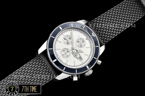 Breitling SuperOcean Heritage II Chrono White Dial with Stick Markers Blue Ceramic Material Bezel Asia Valjoux 7750