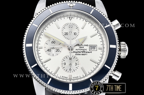 Breitling SuperOcean Heritage II Chrono White Dial with Stick Markers Blue Ceramic Material Bezel Asia Valjoux 7750