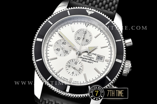 Breitling SuperOcean Heritage II Chrono White Dial with Stick Markers Black Ceramic Material Bezel Asia Valjoux 7750
