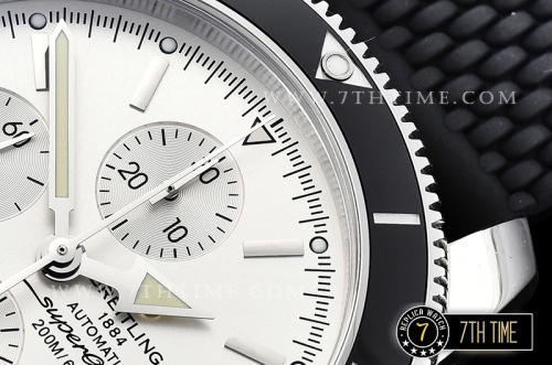 Breitling SuperOcean Heritage II Chrono White Dial with Stick Markers Black Ceramic Material Bezel Asia Valjoux 7750