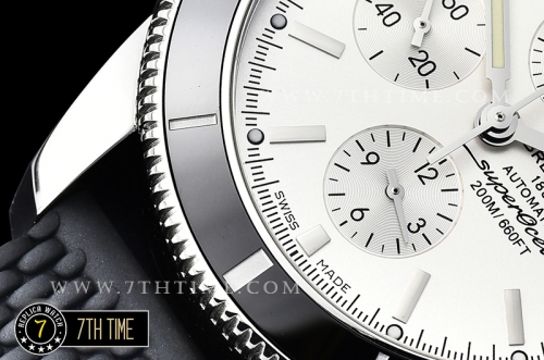 Breitling SuperOcean Heritage II Chrono White Dial with Stick Markers Black Ceramic Material Bezel Asia Valjoux 7750