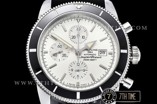 Breitling SuperOcean Heritage II Chrono White Dial with Stick Markers Black Ceramic Material Bezel Asia Valjoux 7750