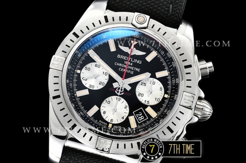 Breitling Chronomat Airborne Black Dial with Silver Tone Subdials & Stick Markers Nylon Clad Leather Strap