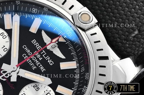 Breitling Chronomat Airborne Black Dial with Silver Tone Subdials & Stick Markers Nylon Clad Leather Strap