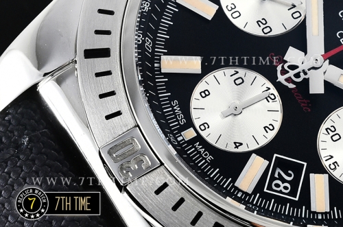 Breitling Chronomat Airborne Black Dial with Silver Tone Subdials & Stick Markers Nylon Clad Leather Strap