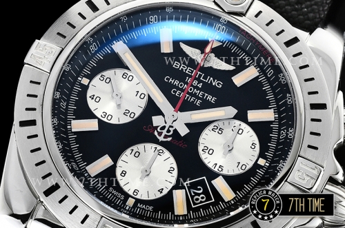 Breitling Chronomat Airborne Black Dial with Silver Tone Subdials & Stick Markers Nylon Clad Leather Strap