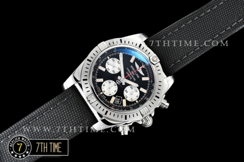 Breitling Chronomat Airborne Black Dial with Silver Tone Subdials & Stick Markers Nylon Clad Leather Strap
