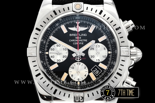 Breitling Chronomat Airborne Black Dial with Silver Tone Subdials & Stick Markers Nylon Clad Leather Strap